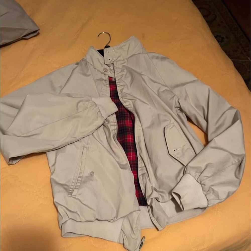 Van Heusen Beige Bomber Jacket with Red Lining
